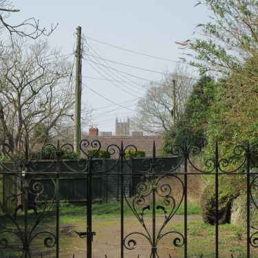 Cathedral towers from cemetery gateway